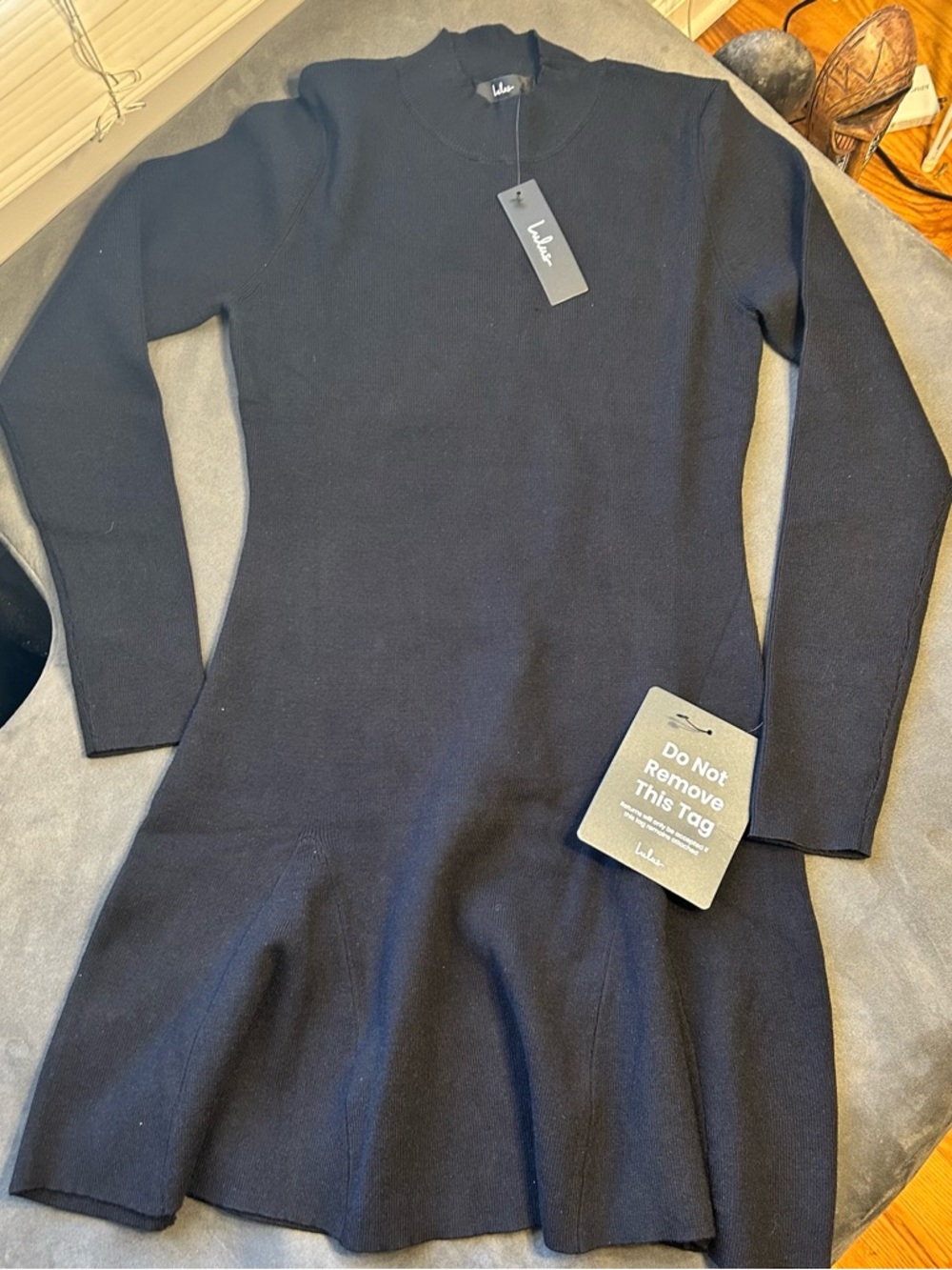 Lulu's Black Long-Sleeve Cowl-Neck Knit Dress